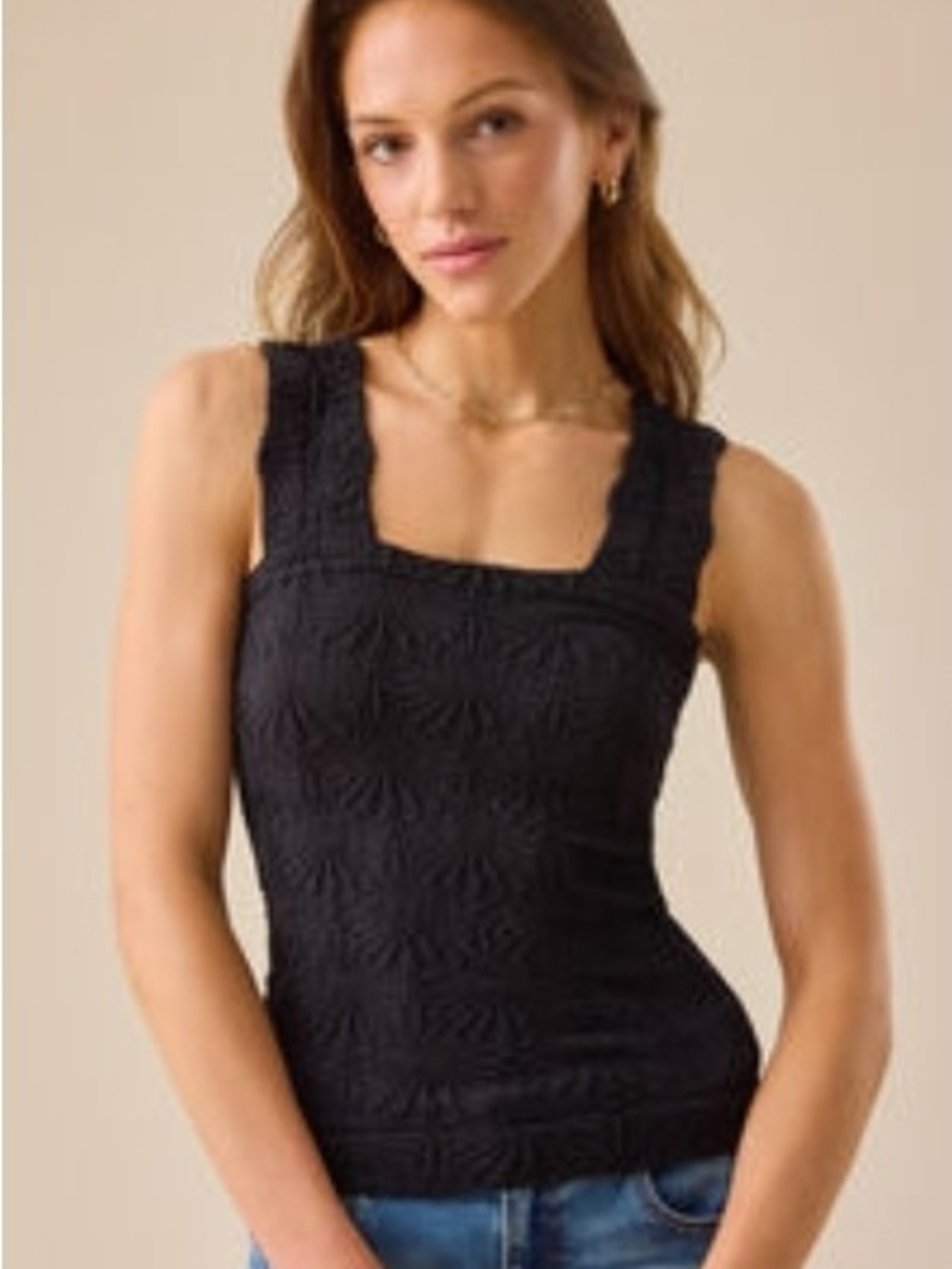 Altar'd State Black Textured Knit Tank Blaire Seamless Floral Cami Size Med/Lrg